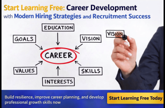 Start Learning Free career development course infographic featuring resilience, career planning, cultural intelligence, and professional development skills.
