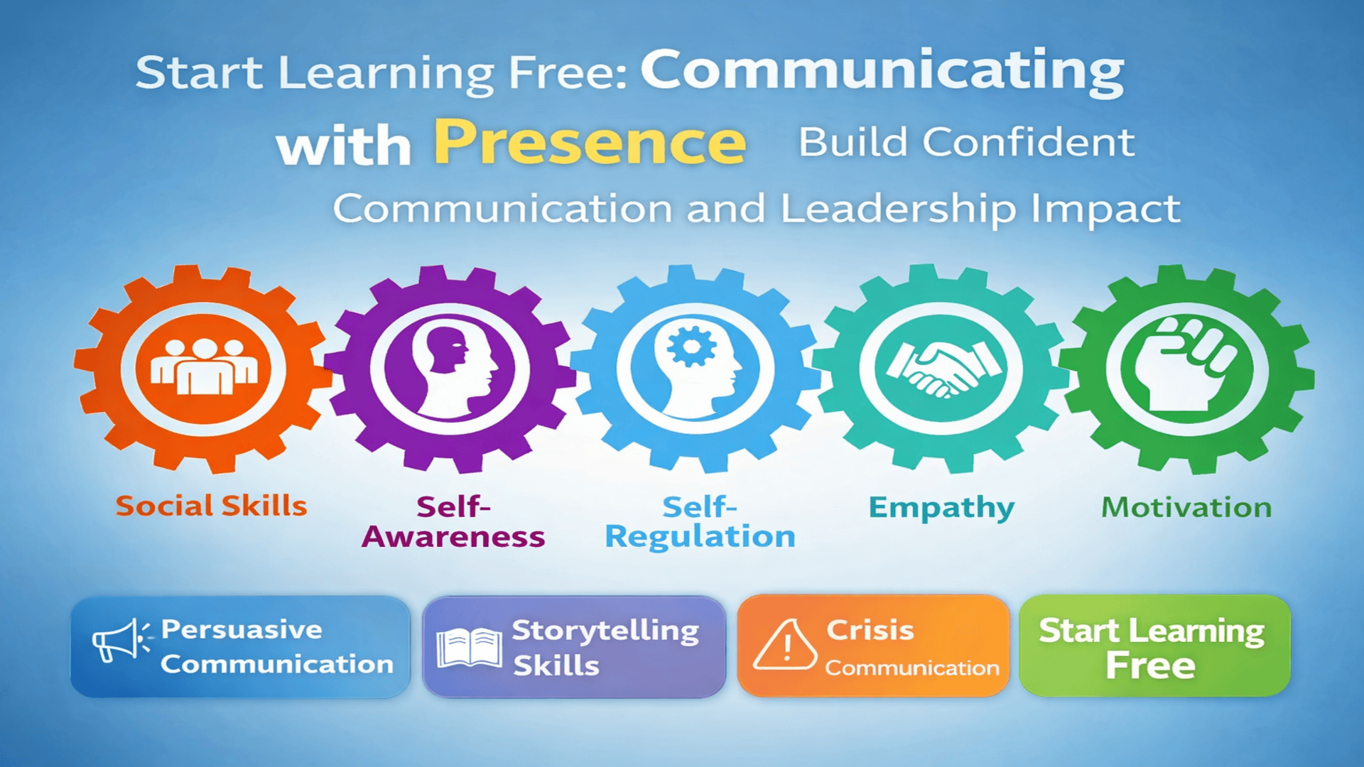 Start Learning Free Communicating with Presence course banner with confident communication and leadership impact