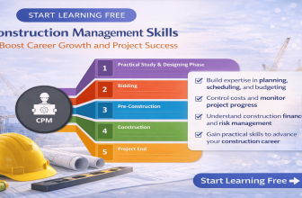 Start learning free construction management skills image focused on planning scheduling cost control finance and project success