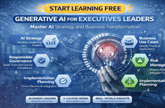 Start Learning Free Generative AI for Executives and Business Leaders course banner with AI strategy and business transformation