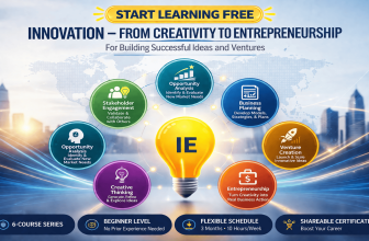 Start Learning Free Innovation From Creativity to Entrepreneurship course banner with innovation, creativity, and venture-building skills