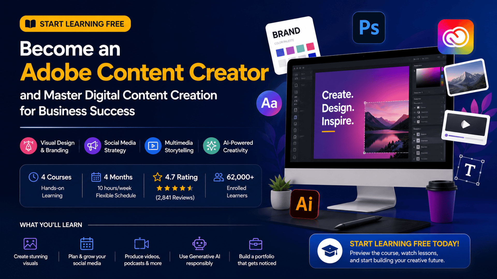 Start Learning Free Adobe Content Creator course for digital content creation and business success