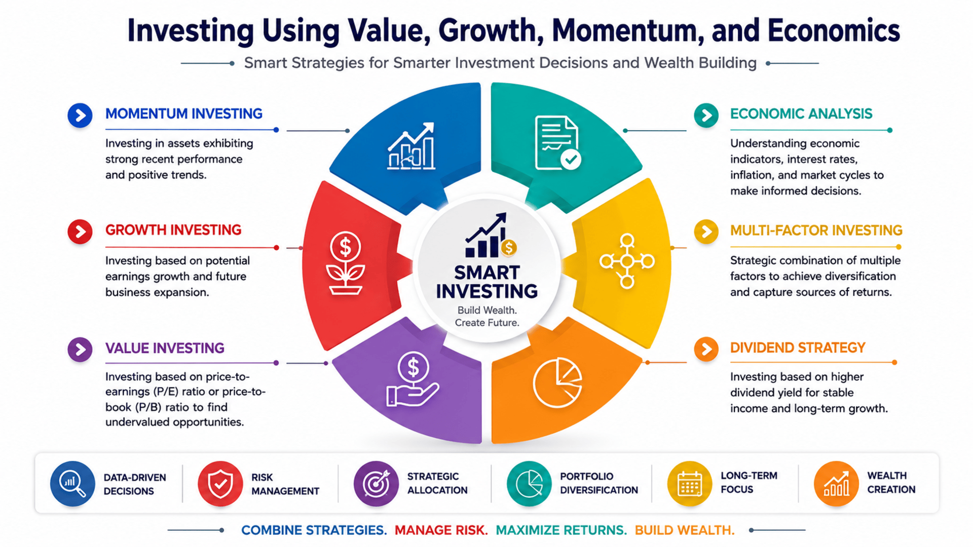 Investing course covering value investing, growth investing, momentum investing, economics, portfolio management, and wealth building