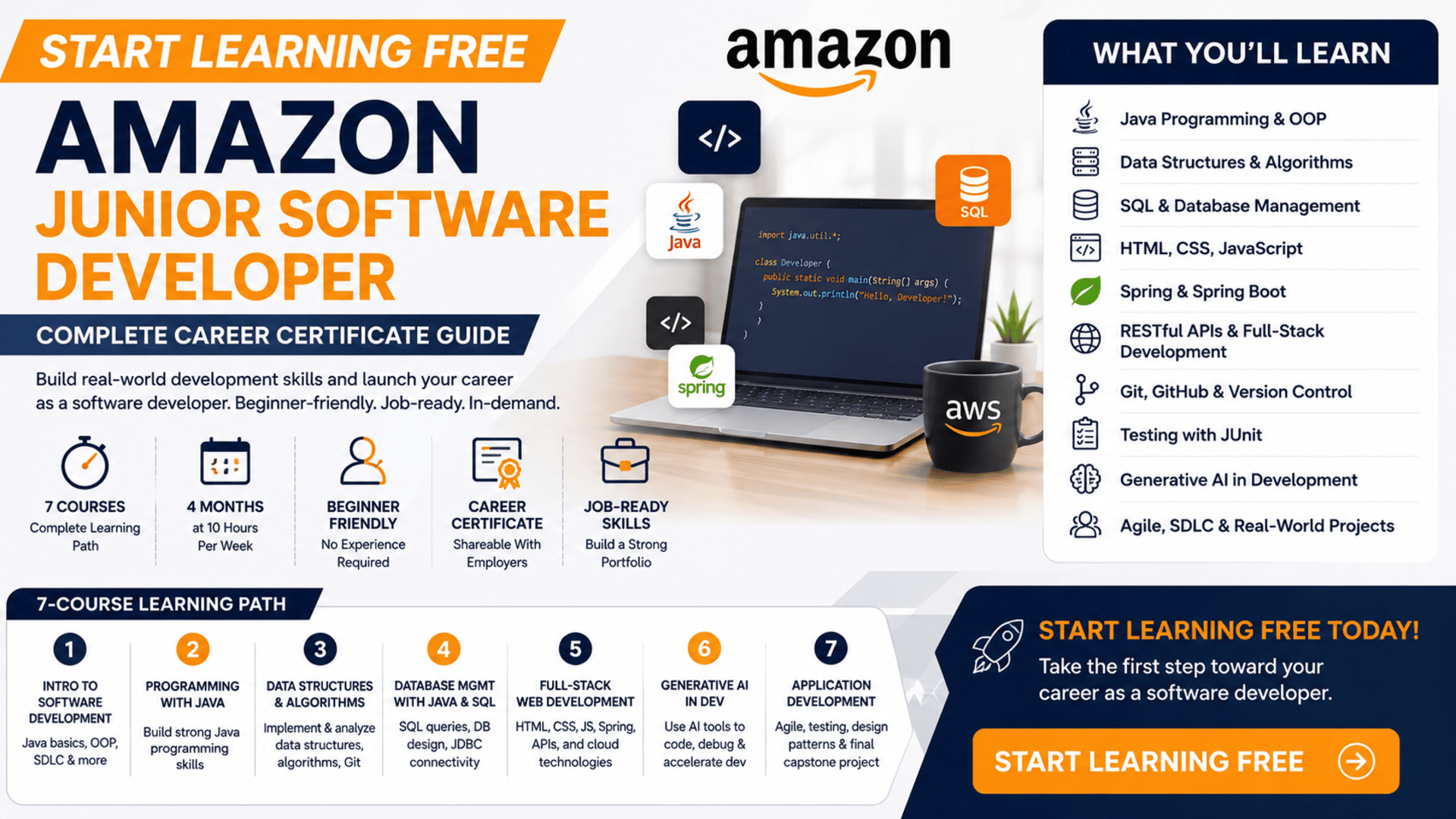 Start learning free Amazon Junior Software Developer career certificate guide