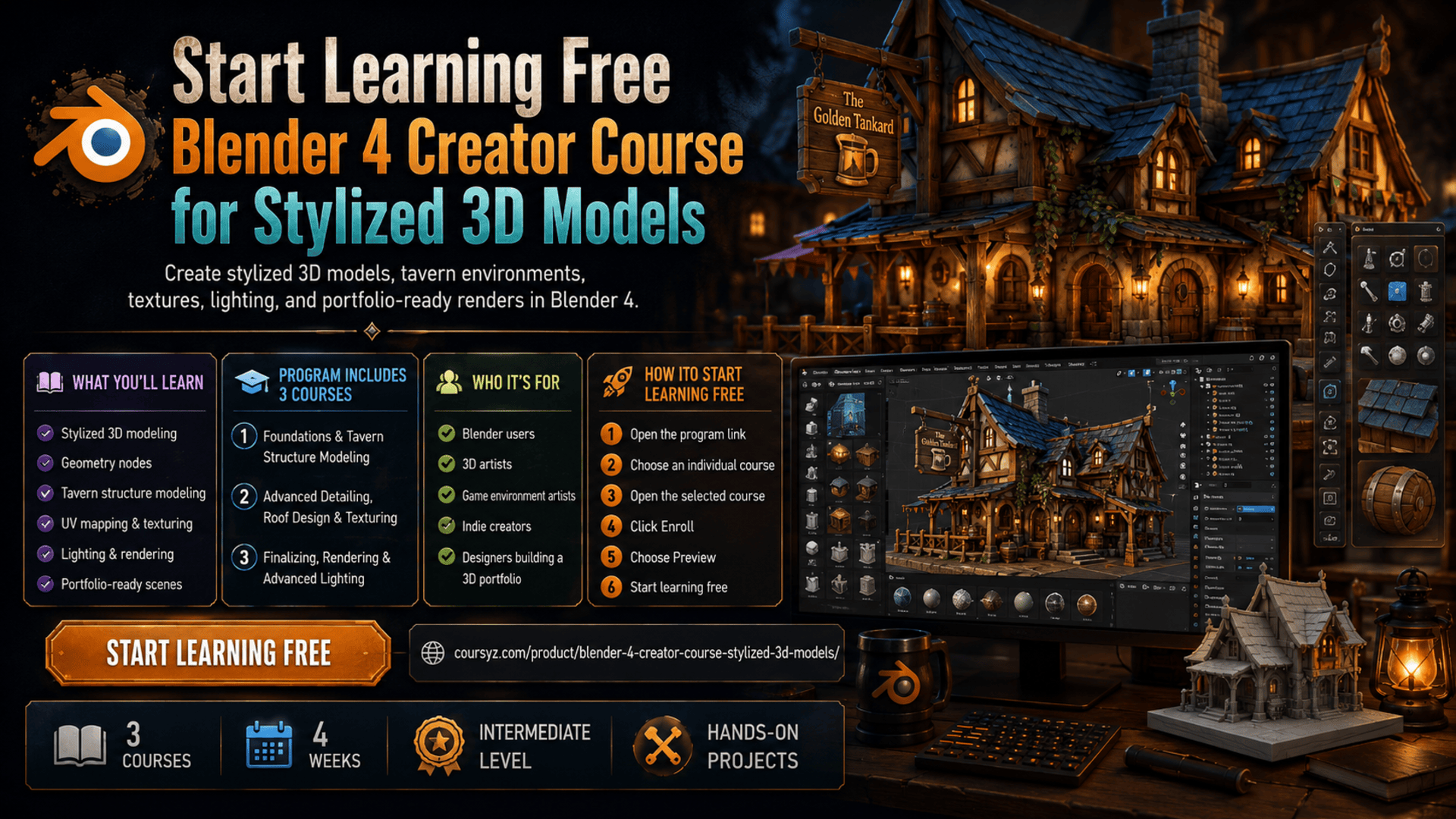 Start learning free Blender 4 Creator Course for Stylized 3D Models