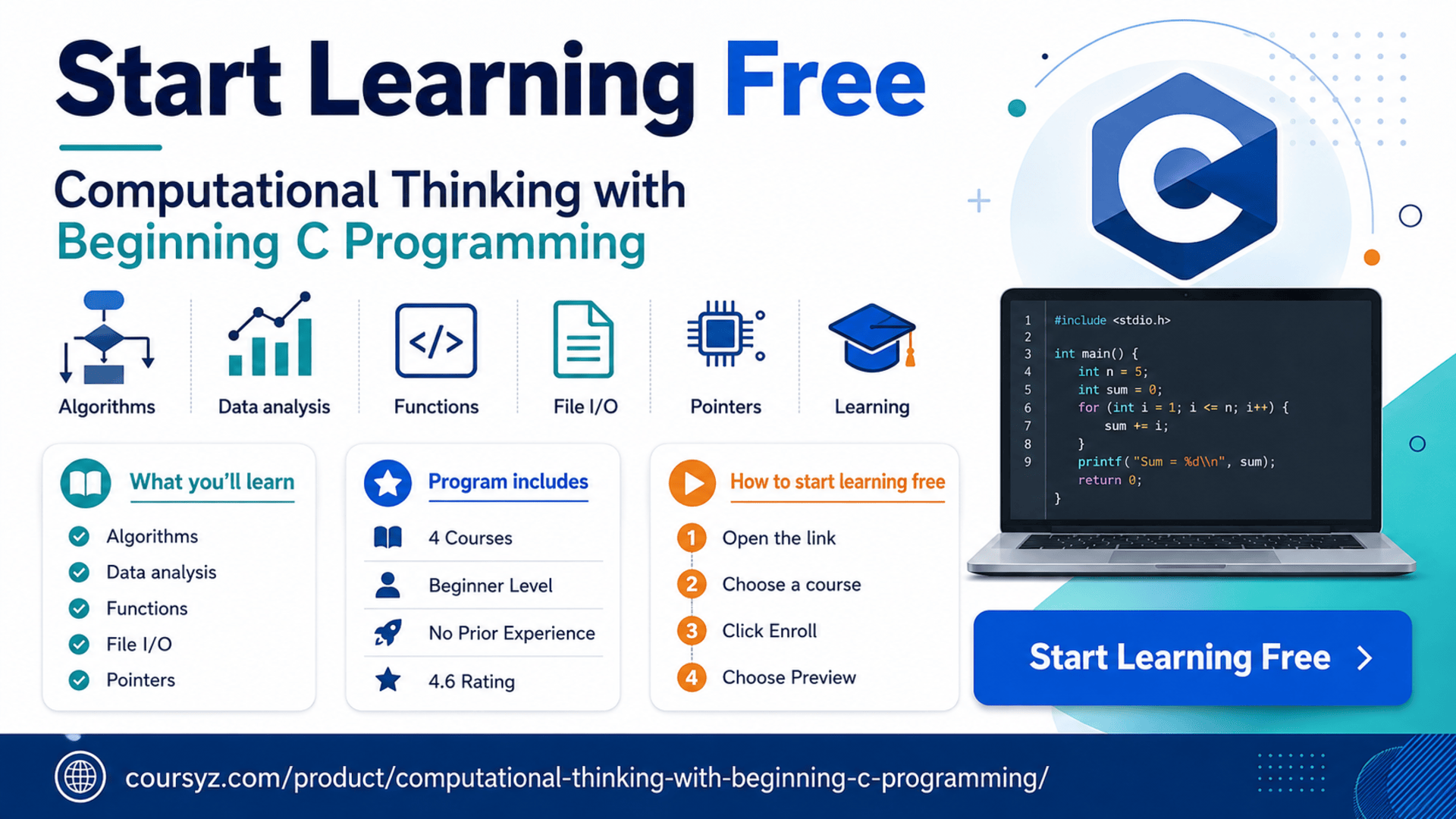 Start learning free Computational Thinking with Beginning C Programming complete course guide
