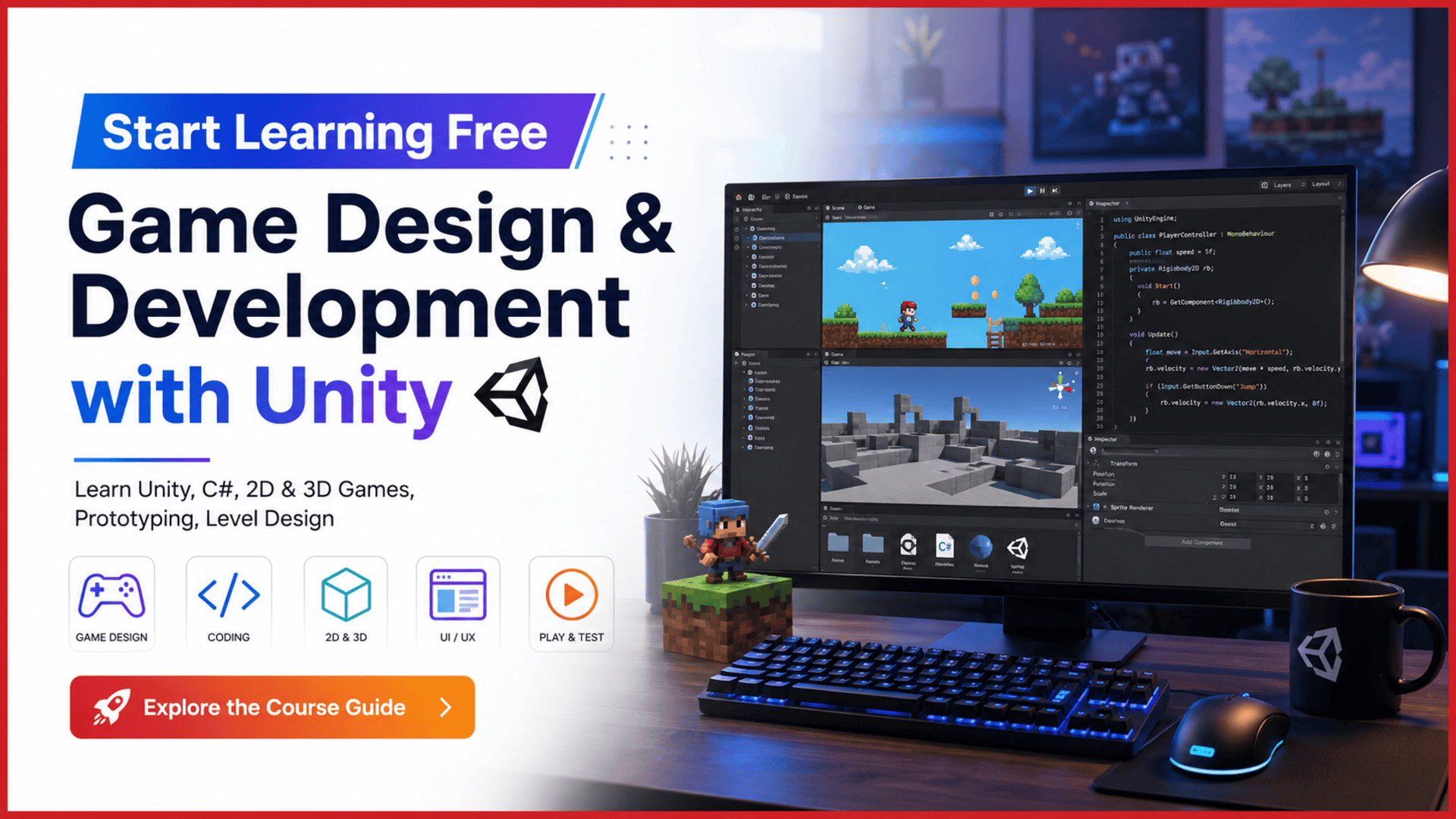 Start learning free Game Design and Development with Unity complete course guide