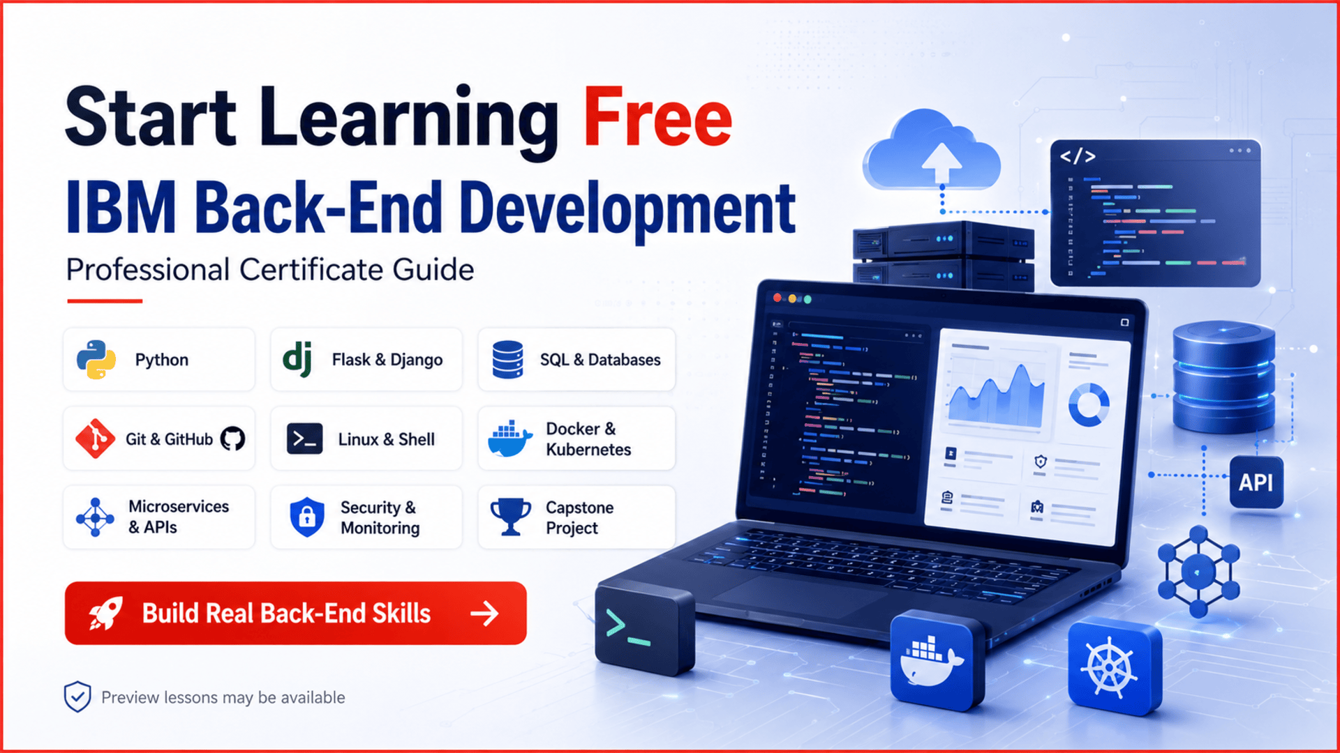 Start learning free IBM Back-End Development Professional Certificate guide
